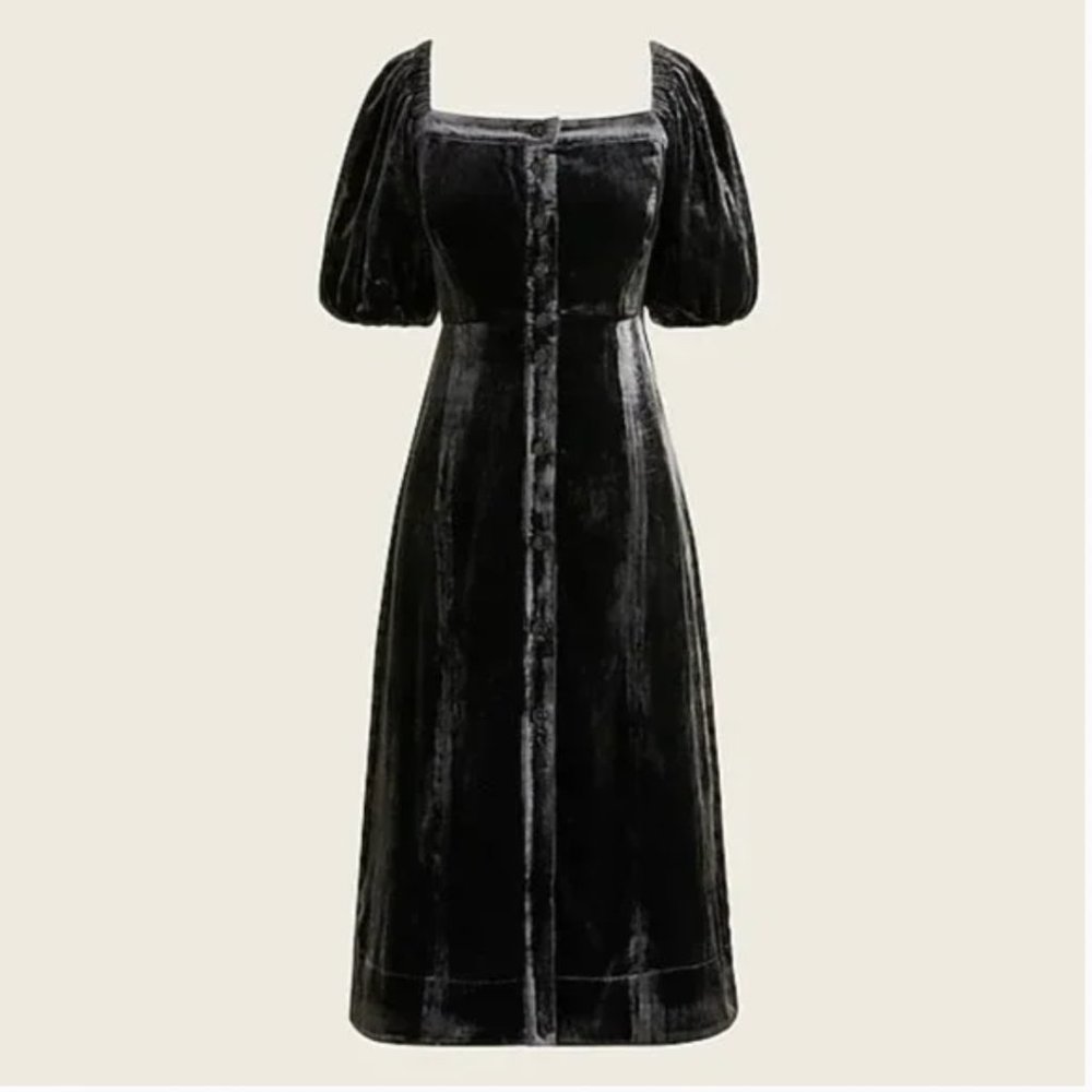 J. Crew Puff-sleeve Velvet Dress in Black NWT - Picture 2 of 14